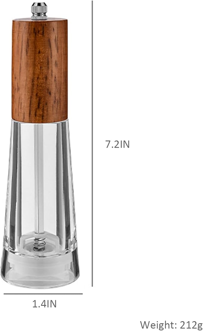 Acrylic kitchen tools grinder Salt and pepper grinder, adjustable thickness, suitable for the home (Dark wood)