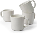 famiware Moonlight Coffee Mug Set of 4, 13oz Mug Set with Linen Finish, Coffee Cup Set with Handle for Latte, Cappuccino, Tea, Hot Cocoa, Microwave and Dishwasher Safe, White