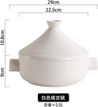 Tagine Moroccan Pot 2.5l Tajine Cooking, Enameled Ceramic Lid Dish Large Capacity, Cone Shaped Lid, Cookware Gift (White)