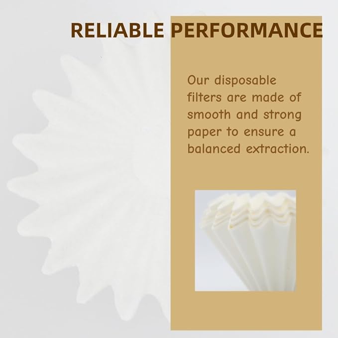 Pour Over Coffee Paper Filters 100 Count, Designed for Stagg XF, Kalita 185, Brumate & Chemex 6-Cup Pour Over Brewers, White Disposbale Coffee Filters Large Cone Shape Dripper Accessories