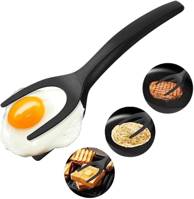 Kitchen Spatula Set of 2, Black Nylon Egg Flipper Turner- Pancake Spatula Stainless Steel, Dishwasher Safe, 2-Piece Multipurpose for Cooking, Breakfast and BBQ (2, Black and Silver)