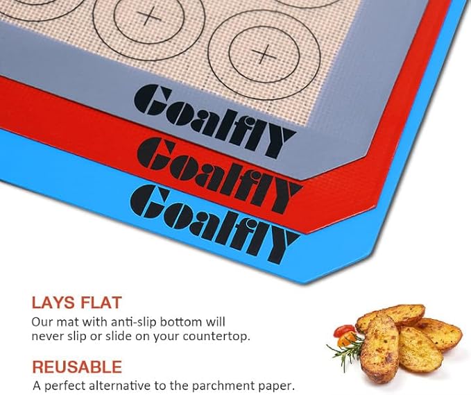 Small Macaron Silicone Baking Mat, 3 Pack Quarter Sheet Baking Mats (11.8 x 8.5 IN), Silicone Baking Sheet for Macarons, Cookies, Pastry, Pizza (Red, Blue, Grey)