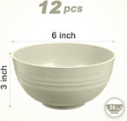 12 Pcs Unbreakable Cereal Bowls Set, 26 Oz Wheat Straw Bowls Set, Microwave & Dishwasher Safe Bowls for Kitchen, Reusable Plastic Bowls for Soup, Salad and Snack, BPA Free, Beige