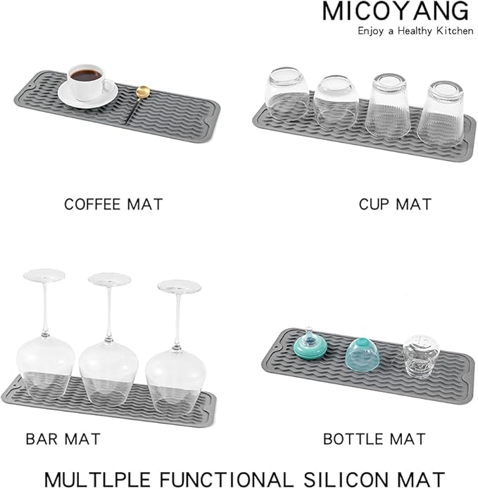 Silicone Dish Drying Mat for Multiple Usage,Easy clean,Eco-friendly,Heat-resistant Silicone Mat for Kitchen Counter,Sink,Bar,Bottle,or Cup Grey M 17 inches x 6 inches