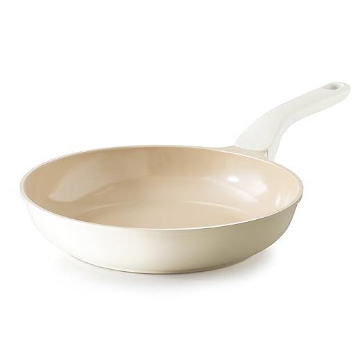 PRICUSIS Nonstick Ceramic Frying Pan, 8/10 Inch Skillet with Stay Cool Handle, Fully Coated, Induction Compatible & Oven Safe, 100% Dishwasher Safe, PTFE PFAS & PFOA Free（10 Inch, Coconut White）