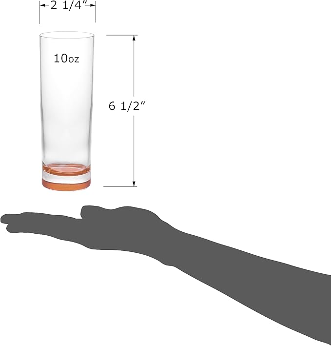 Red Co. Set of 6 Collins Slim Tall Highball 10 Fl Oz Water Beverage Glasses with Multicolor Bottoms