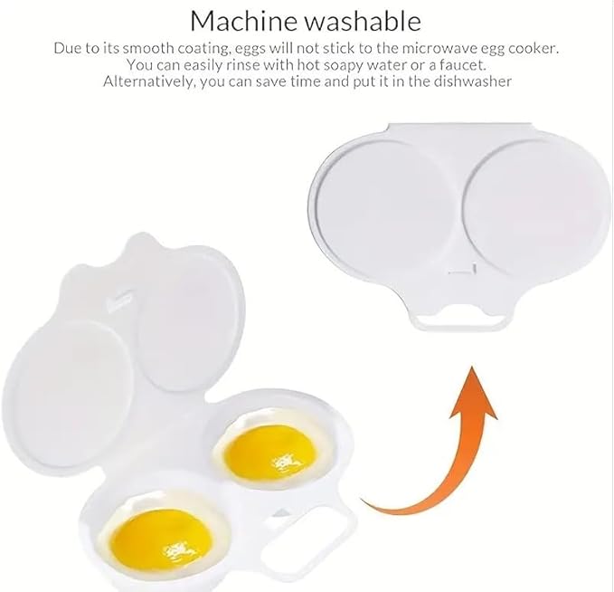 Microwave Egg Poacher, 13 x 5 cm, 2-Cavity Non-stick Cooker with Lid, Double Drain Poached Egg Cups Cookware, White