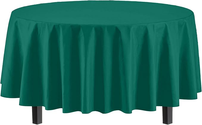 Exquisite 12-Pack Premium Plastic 84-Inch Round Tablecloth - Dark Green