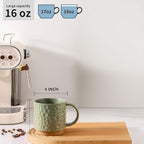 Nihow 16OZ Stackable Coffee Mug Set, Large Ceramic Coffee Mug Set of 4,Coffee Cup Set for Cappuccino/Latte/Cocoa,Dishwasher & Microwave Safe, Matte Green