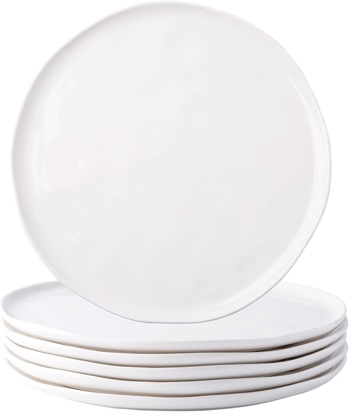 LERATIO Dinner Plates,10.5 inch Ceramic Plates Set of 6,Porcelain Plates for kitchen with Wavy Edge,Microwave & Dishwasher & Oven Safe,Light Weight & Scratch Resistant Sevring Dish-White