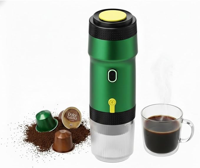 Portable Espresso Maker – 20 Bar Pressure Mini Coffee Machine, Battery Operated, Compatible with Ground Coffee and Select Pods, Includes Car Charger, for Hot & Iced Coffee (Green)