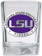 Heritage Pewter LSU Lousianna State University Square Shot Glass | Hand-Sculpted 1.5 Ounce Shot Glass | Intricately Crafted Metal Pewter Alma Mater Inlay
