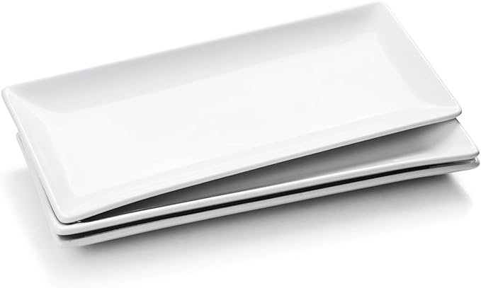 Serving Platters Set of 3, Large Serving Trays 14 inch, White Serving Plates, Ceramic Rectangle Plate, Long Platter for Cake, Sushi, Steak, Dessert, Buffet