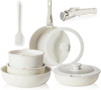 12 Pcs Pots and Pans Set, Nonstick Kitchen Cookware Sets Detachable Handle, Induction Healthy Non Stick RV Cookware, Dishwasher ＆ Oven Safe, Beige