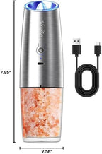 Sangcon Gravity Electric Salt and Pepper Grinder Mill RECHARGEABLE Automatic Salt Pepper Shaker USB-C No Battery Needed - LED Light One Hand Operation, Adjustable Coarseness Pepper 1pc