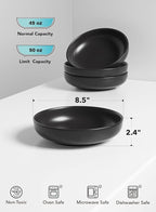 LE TAUCI Pasta Bowls 45 oz, Salad Bowls Set for Serving Soup, Pasta, Noodle, Dinner, Large Kitchen Bowl Plates, Microwave Safe - 8.5 Inch, Set of 4, Matte Black