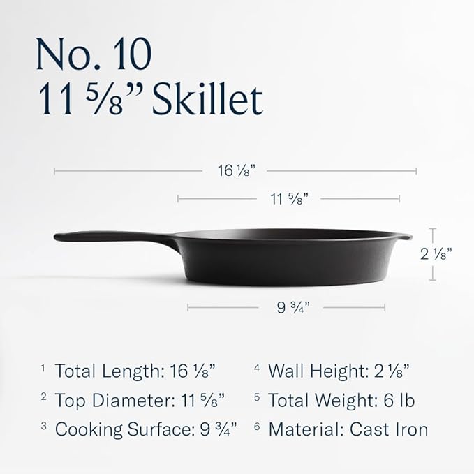 Field Company 11.63-Inch Cast Iron Skillet – Pre-Seasoned Large Frying Pan for Searing, Baking & Everyday Cooking, Lighter & Easy to Handle, Smooth, Made in USA (No.10, 4+ Servings)