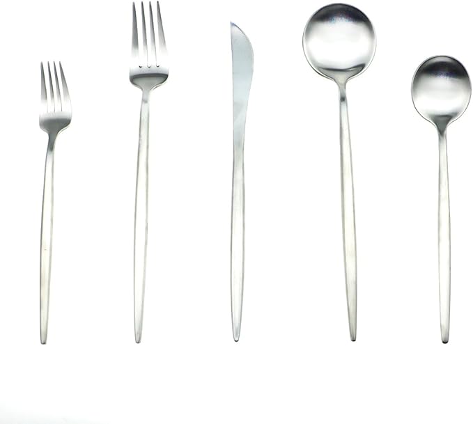 JASHII 18/10 Stainless Steel 20-Piece Matte Silver Flatware Set,Dinner Knife Fork Salad Fork Dessert Spoon, Service for 4, Luxury Silverware Cutlery Utensil Sets