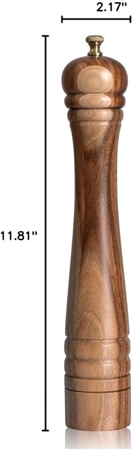 Pepper Mill, Pepper Grinder with Adjustable Stainless Steel Grinder, Acacia Wood, Height 30 cm / 12 inch