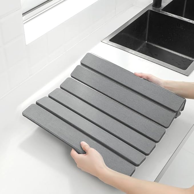 Large Stone Dish Drying Mat For Kitchen Counter,Collapsible Quick Dry Dish Drying Mat,Eco-Friendly Absorbent Diatomaceous Earth Mat for Dishes Bottles Cups, Match Any Countertop 24"(L)×16"(W)