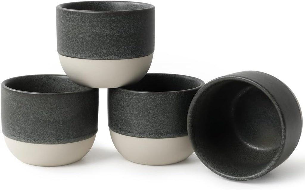 4oz Espresso Cups Set of 4, Ceramic Demitasse Coffee Cups for Espresso, Latte, Cappuccino – Two-Tone Stackable Small Mugs for Home, Cafe, Restaurant – Dishwasher & Microwave Safe
