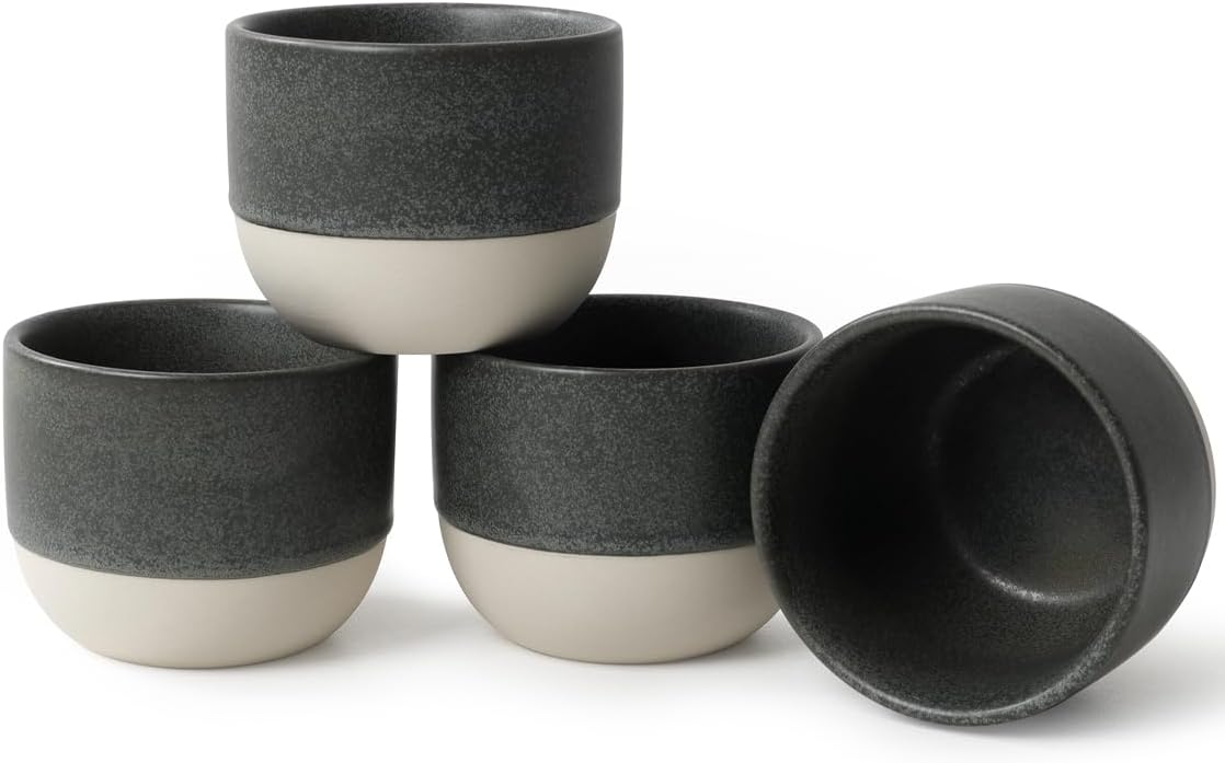 4oz Espresso Cups Set of 4, Ceramic Demitasse Coffee Cups for Espresso, Latte, Cappuccino – Two-Tone Stackable Small Mugs for Home, Cafe, Restaurant – Dishwasher & Microwave Safe