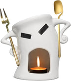 Ceramic Chocolate Fondue Mug With Attitude,Mini Simmer Mug Contain Fondue Bliss Cup Forks Chocolate Melting Cup for Cheese Fondue Set Without Tealights For Date Night Birthday (White)