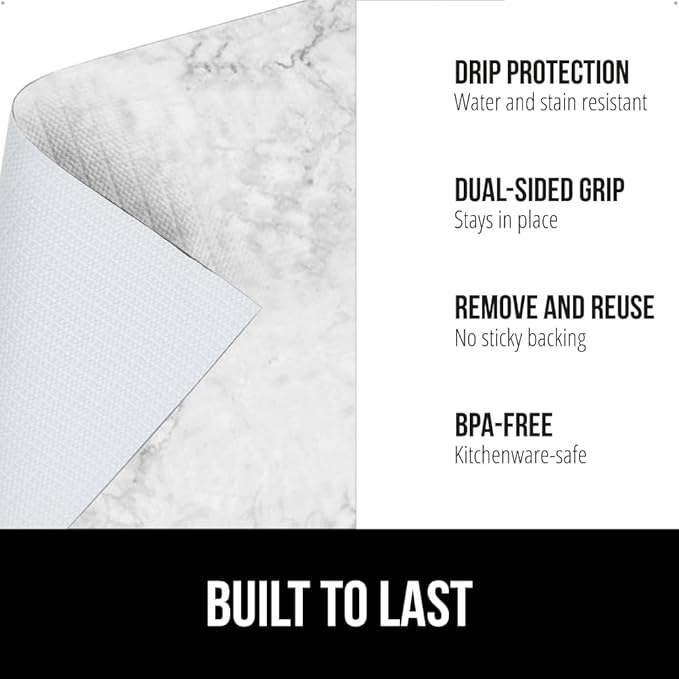 GORILLA GRIP DripGuard Drawer and Shelf Liner for Cabinet, Slip Resistant Non Adhesive Protection for Kitchen, BPA Free Smooth Surface Plastic Liners for Cabinets Bathroom Drawers 17.5x120 Inch Marble