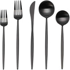SHARECOOK Matte Black Silverware Set, 30-Piece Stainless Steel Satin Finish Flatware Service for 6, Kitchen Utensils, Tableware Cutlery for Home and Restaurant