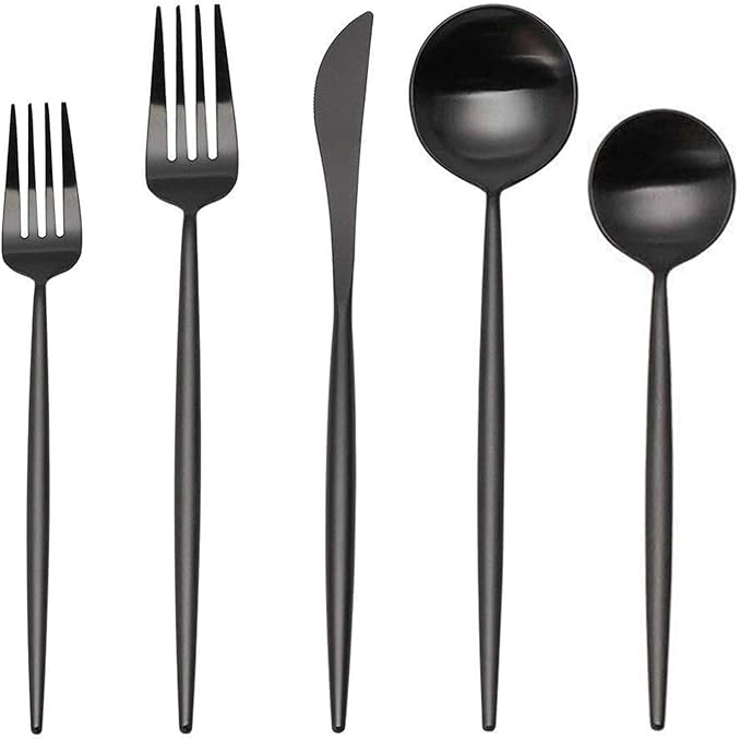 SHARECOOK Matte Black Silverware Set, 30-Piece Stainless Steel Satin Finish Flatware Service for 6, Kitchen Utensils, Tableware Cutlery for Home and Restaurant