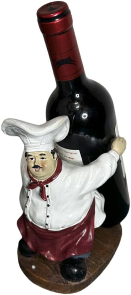 Funny Italian Chef Wine Bottle Holder – Decorative Kitchen & Table Centerpiece Statue, Novelty Wine Rack for Countertop Display, Home Decor & Wine Lover Gift, 7.5” Height