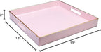 Spsyrine Pink Decorative Serving Tray with Handles, 13" X 13" Square Plastic Coffee Table Tray for Ottoman, Living Room, Bathroom, Home Decor.