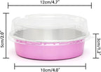 Beasea Disposable Mini Pans with Lids, 100 Pack 4” 8oz Pink Aluminum Baking Pie Foil Tins Small Round Tart Cups Containers for Individual Cupcake Muffin Cheesecake Dessert Ramekins Quiche Oven Dishes