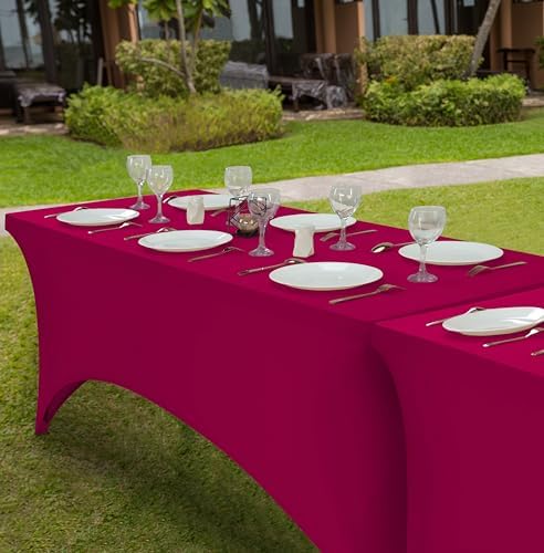 Utopia Kitchen 6FT Spandex Tablecloth [1 Pack, Fuchsia] 200 GSM Stretch, Fitted, Washable and Wrinkle Resistant Table Cloth Rectangle Cover for Trade Shows, Wedding, Parties [72Lx30Wx30H Inch]