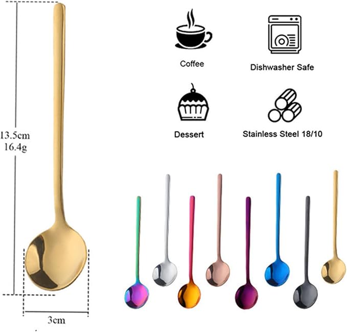 TEHAHA 8 Pcs Coffee Spoons, Stainless Steel Espresso Spoon，5.3 Inches Mini Tea Spoon, Lightweight Small Round Spoons Set for Coffee,Tea,Ice Cream,Sugar,Cappuccino