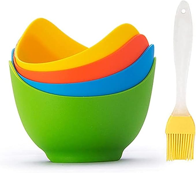 Egg Poacher Cups with Oil Brush, Silicone Egg Poachers Set of 4 Multicolor Poached Egg Maker Egg Coddler, Kitchen Tools and Gadgets
