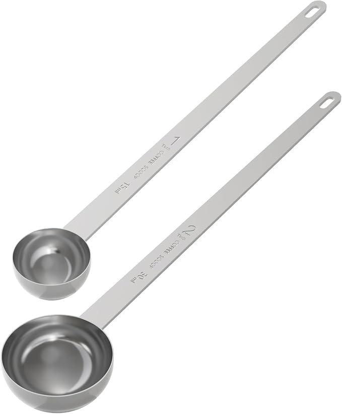 2PCS Coffee Scoop Set (1tbsp, 2tbsp), Extra Long Handle Measuring Spoon, 15 ml and 30 ml Stainless Steel Coffee Scooper