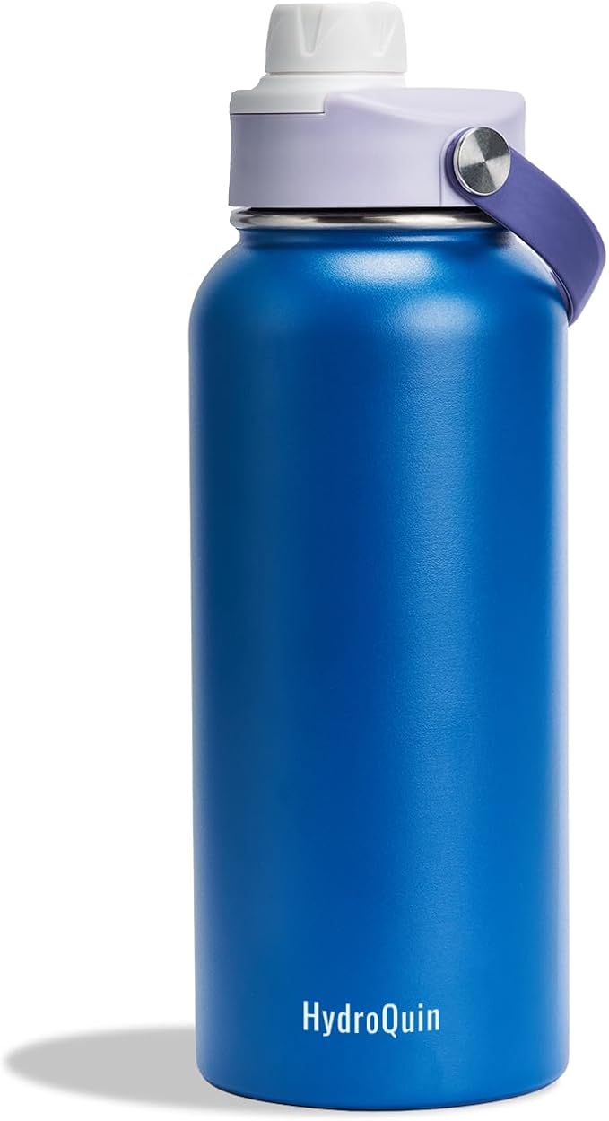 32oz Water Bottle with Comfort Grip Handle, Gym Water Bottle, Insulated Steel Water Bottle with Wide Mouth, No Straw