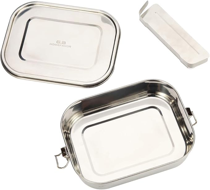 G.a HOMEFAVOR Stainless Steel Bento Lunch Box - Leak-Proof Metal Bento Box, Large Food Container with Lock Clips, Snack Container, Dishwasher Safe, 2 Compartments, 1400 ml/47 oz