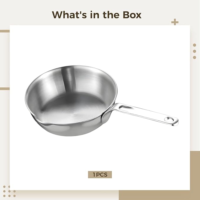 Stainless Steel Butter Warmer - 6.3 Inch Tri-Ply Mini Omelette Egg Frying Pan Induction Sauce Pan with Ergonomic Handle for Butter, Eggs, Milk & Small-Scale Cooking