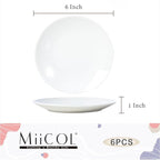 Miicol Small Dessert Plates Set of 6, Ceramic White Appetizer Plates 6 Inch, Mini Porcelain Serving Plate for Cake, Bread, Salad, Snack
