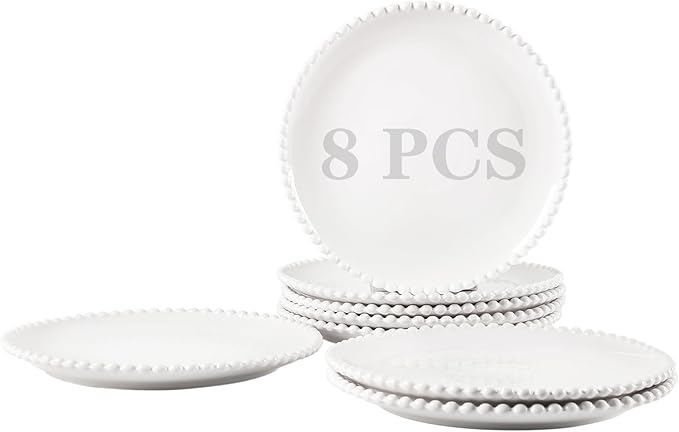 OMAYKEY 10.5" Ceramic Dinner Plates Set of 8, Catering Round Dining Plates, Large Salad Plate, White Porcelain Kitchen Plate for Pizza, Steak, Microwave and Dishwasher Safe
