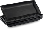 Gomakren Black Serving Platter Set of 4 Porcelain Serving Plates Rectangular Christmas Serving Dishes and Platters Serving Trays for Party Appetizer Sushi, 10 Inch Black Serveware Thanksgiving Gifts