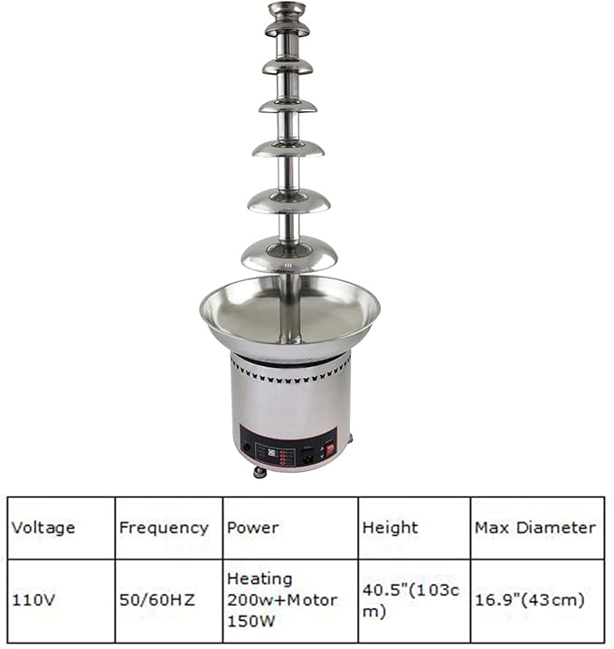Chocolate Fountain 110V Electric 7-Tiers Larger Digital Chocolate Fountain Melting Machine Heating Fondue Fountain,8kg of chocolate