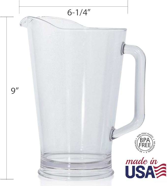 US Acrylic 64oz Bistro Clear Pitcher | Set of 2 Beer Pitchers | Reusable, BPA-free, Made in the USA, Indoor and Outdoor Pitcher Set for Water, Lemonade, Juice, Soda Pop, and Beer