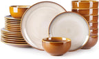 LERATIO Ceramic Dinnerware Sets for 8,Stoneware Plates and Bowls Sets,Handmade Reactive Glaze Dishes Set,Chip Resistant and Scratch Resistant | Oven&Dishwasher & Microwave Safe-Kahki (24PCS)