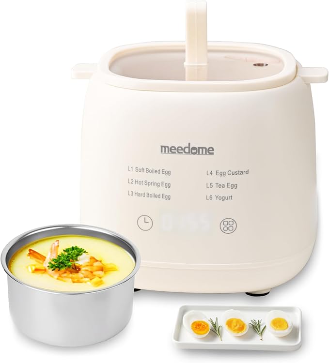 Electric Egg Cooker 6-in-1 with Auto Shut Off, Egg Steamer for Soft/Hard Boiled Eggs, Onsen Tamago, Tea Eggs, Custard, Yogurt Maker (BPA-Free Stainless Steel, Compact for Dorm/Keto Kitchen)