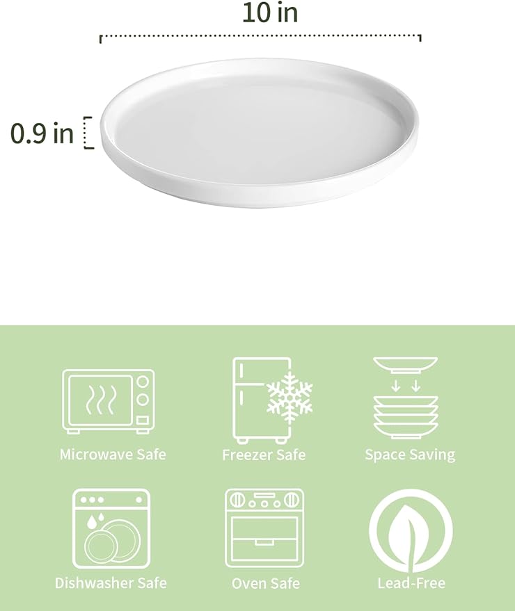 Onniyor Porcelain Dinner Plates Set, Round Dessert Salad Plates, 10 inch Serving Dishes, Scratch Resistant Flat Plates, Microwave, Oven, and Dishwasher Safe, Set of 6, White