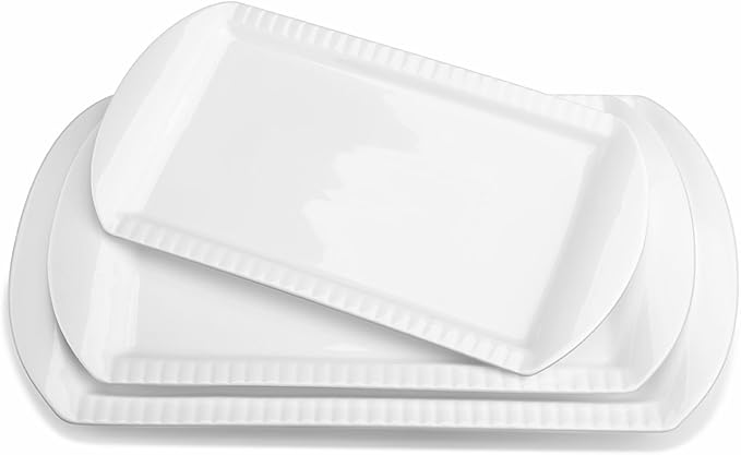 LIFVER Extra Large Serving Platters, 16"/14"/12" Rectangle Serving Trays, Serving Dishes for Entertaining, White Ceramic Platters for Serving Food Party, Turkey Platter for Thanksgiving, Set of 3