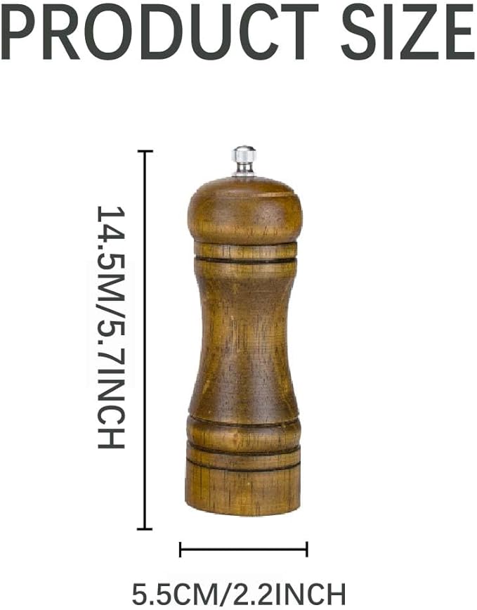 Wooden Pepper Grinder or Salt Grinder, 5 inch Salt Mill and Pepper Mill with Ceramic Rotor Adjustable Coarseness, Wood Salt Pepper Grinder Peppercorn, Refillable Salt and Pepper Shakers